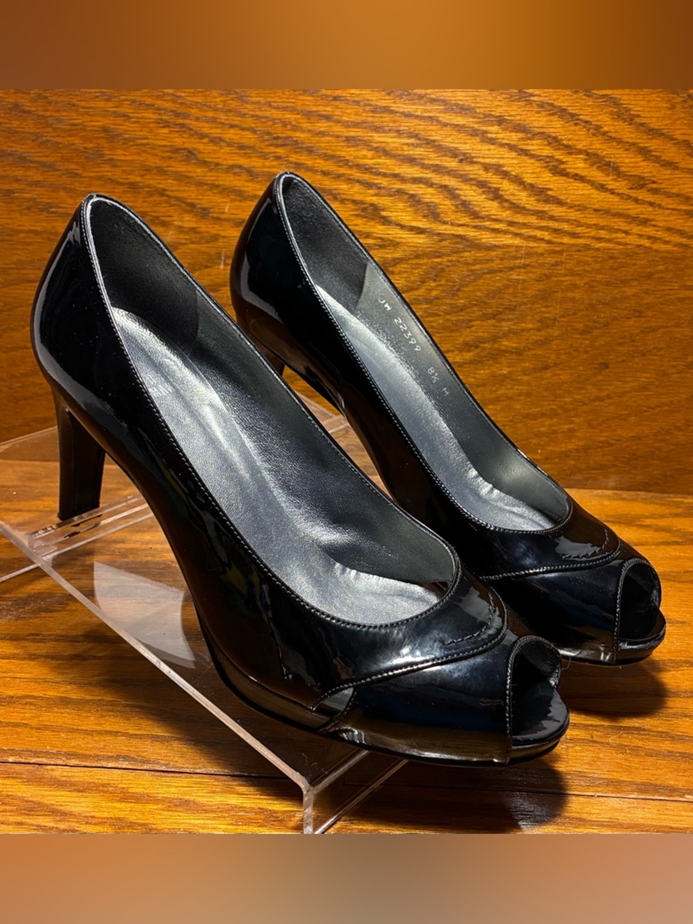 Stuart Weitzman Cut Out Peep Toe Platform Pumps Black Patent Leather Size 8.5